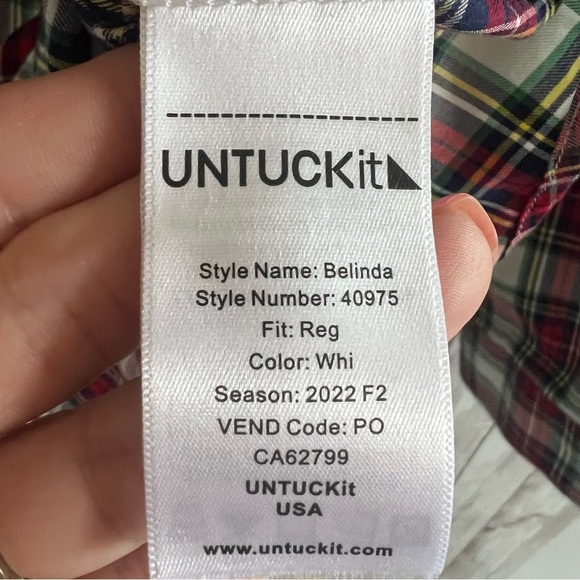 Untuckit Plaid Button-Up Shirt Red Pleated 10 - Picture 5 of 7